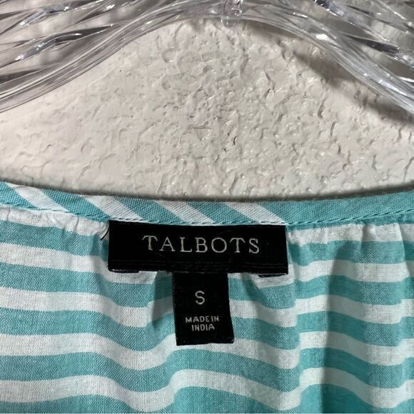 Talbots Blue Striped 3/4 Sleeves Aztec Beaded Blouse Womens Size Small - Picture 2 of 8